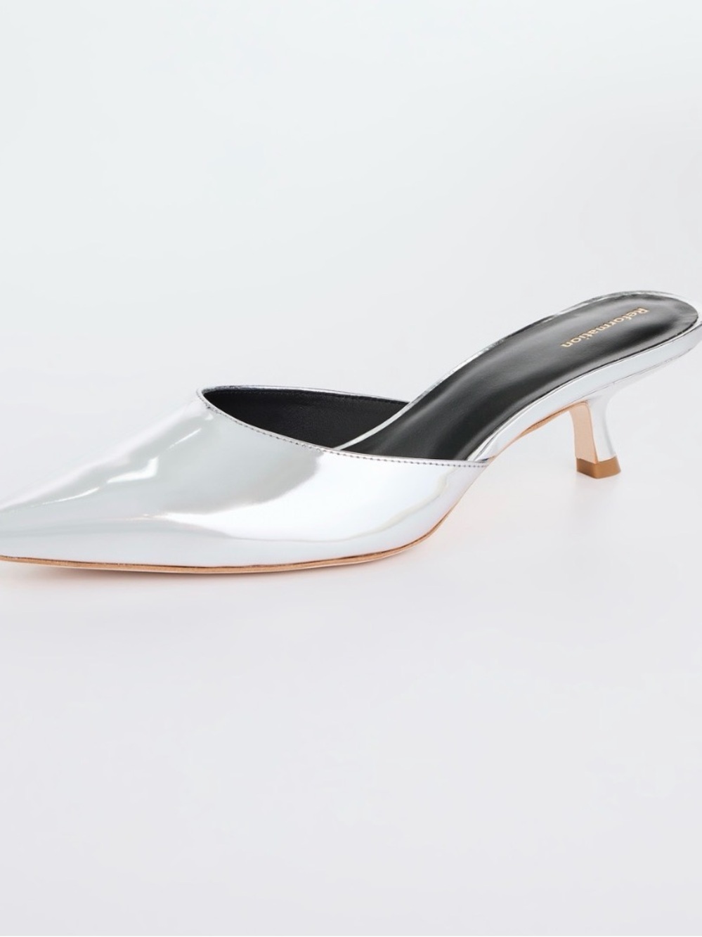 Reformation Wilda Kitten Mule Mirror Metallic - Picture 2 of 4